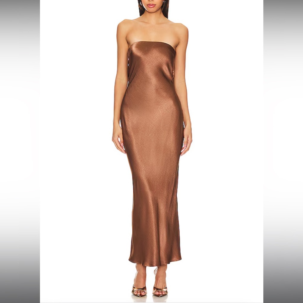 BEC AND BRIDGE MOON DANCE SILK CHOCOLATE BROWN DRESS STRAPLESS